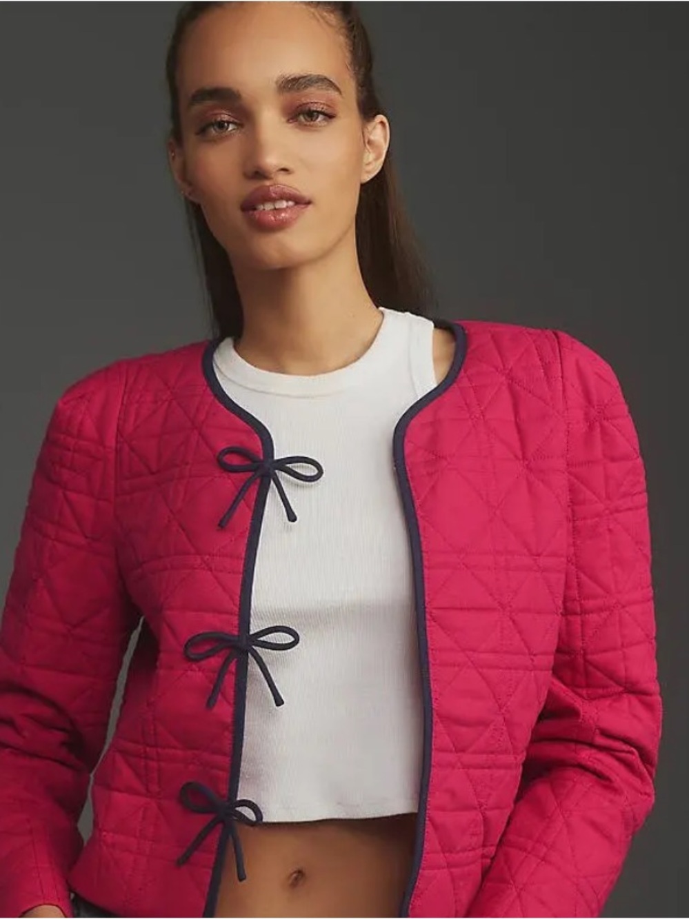 🆕ANTHROPOLOGY DOLAN Left Coast Bow-Front Linen Quilted Lady Jacket